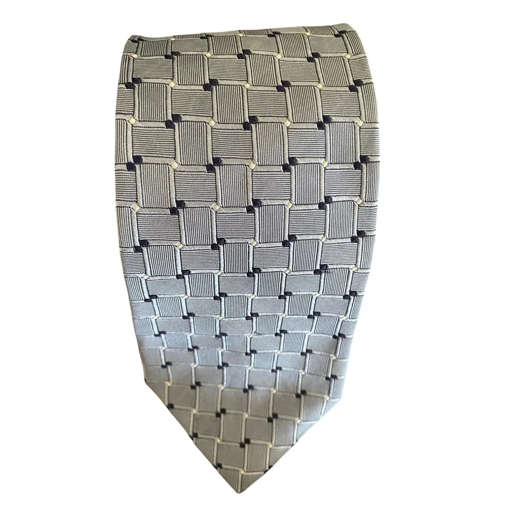 Tommy Hilfiger Mens Silk Necktie Blue Geometric‎ Basketweave Woven Made in USA